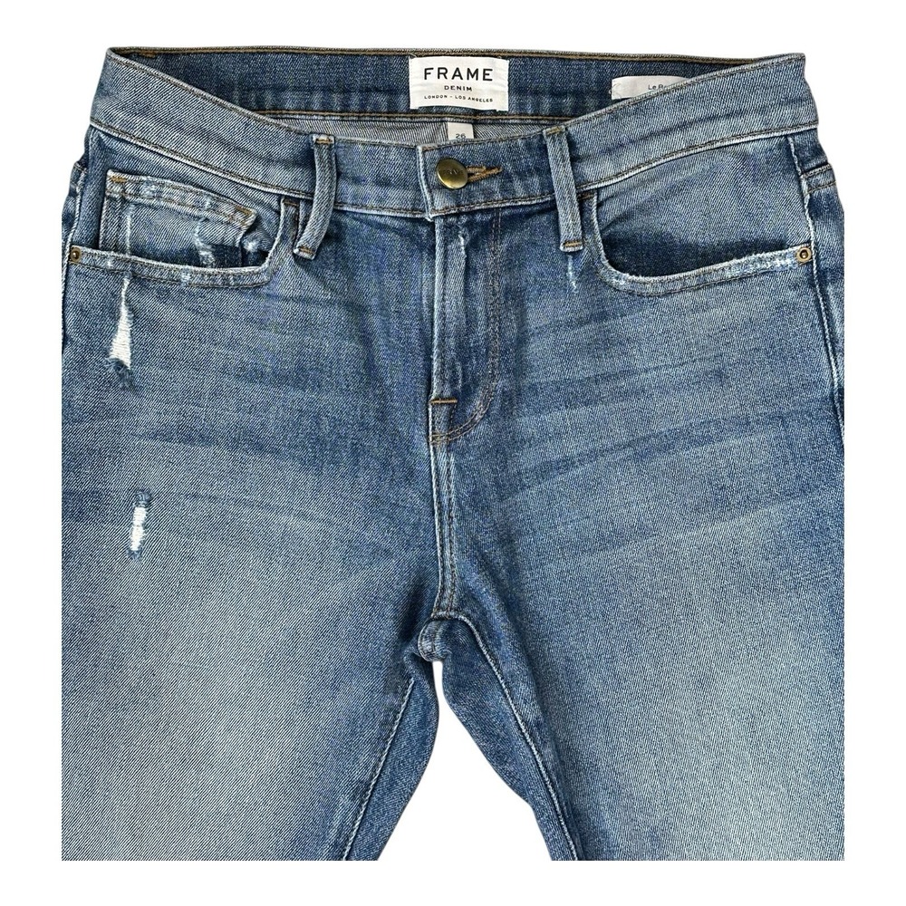 FRAME Denim Le Boy Light Wash High-Rise Straight Leg Distressed Jean Size 26 - Picture 2 of 15